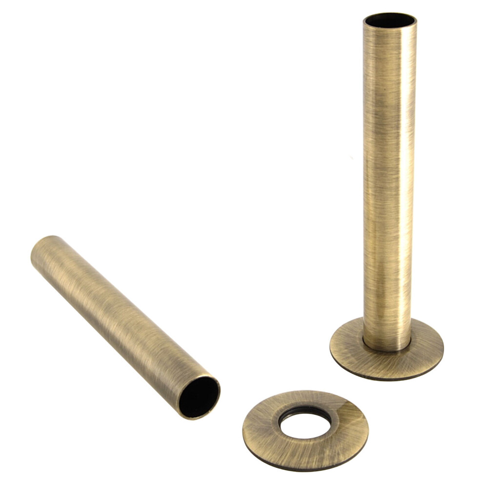 (Polished Antique Brass) 180mm Radiator Valve Pipes and Collars Easy Fit Packs Plumbing Tubes Brass