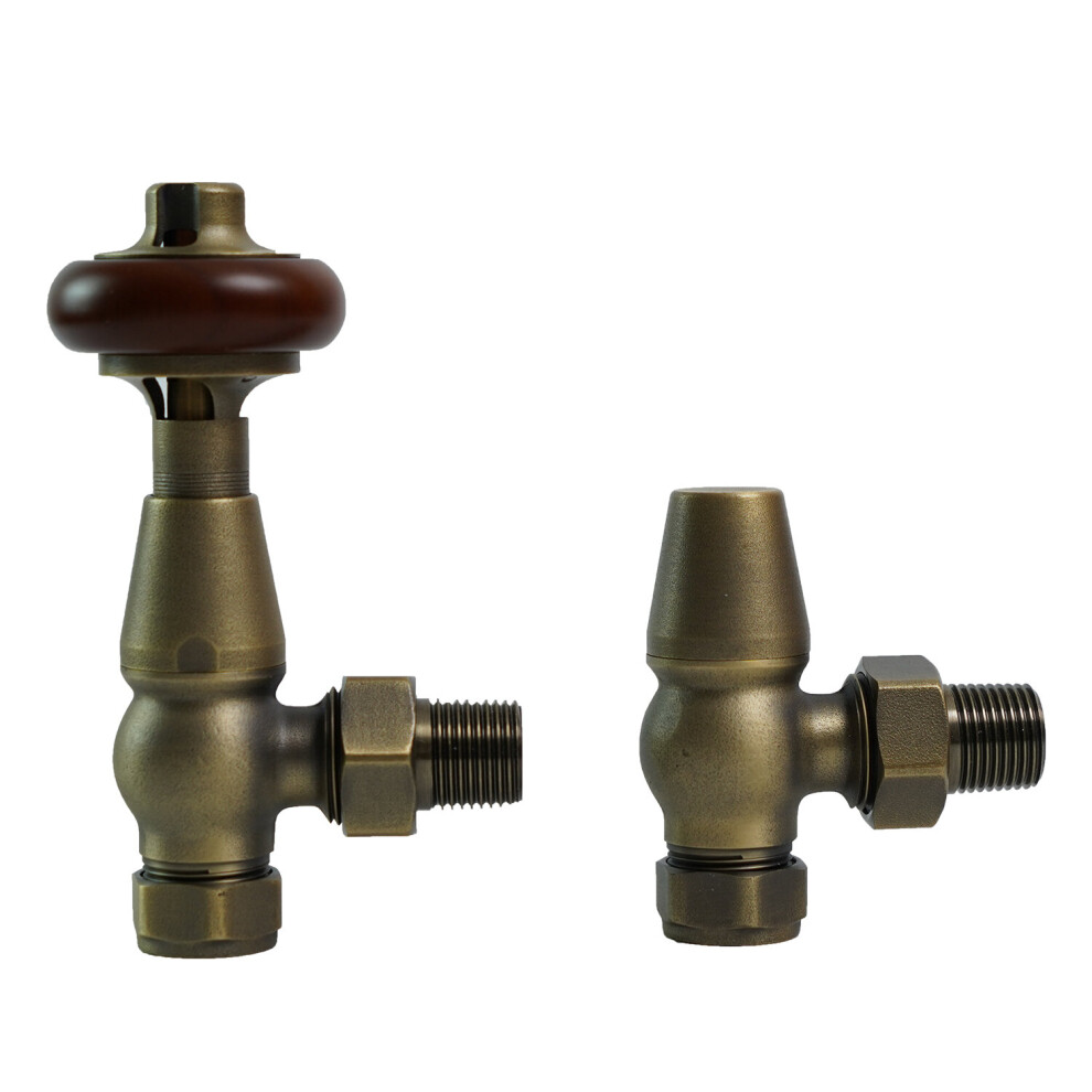 (Antique Brass) Traditional Antique Design TRV Thermostatic Brass Angled Radiator Valves Pair