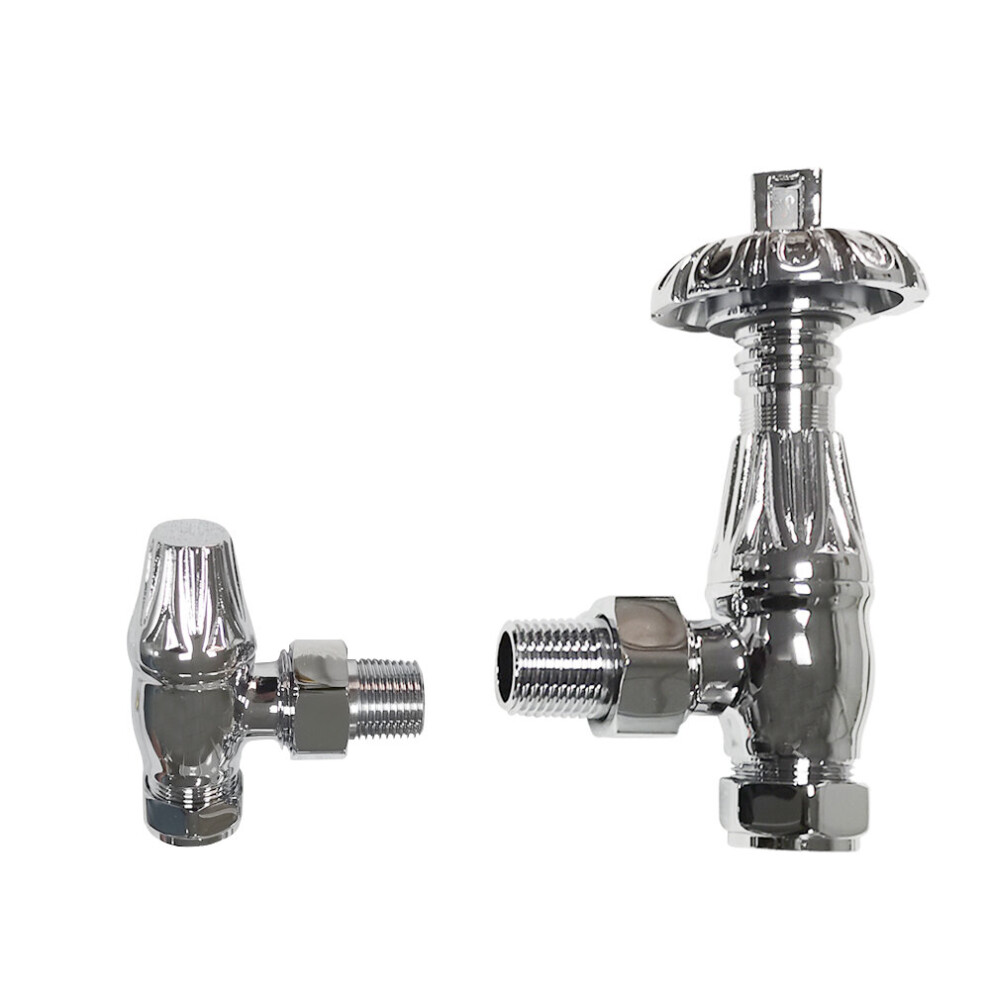 (Chrome) Traditional Thermostatic TRV Antique Design Angled Radiator Rad Valves Pair