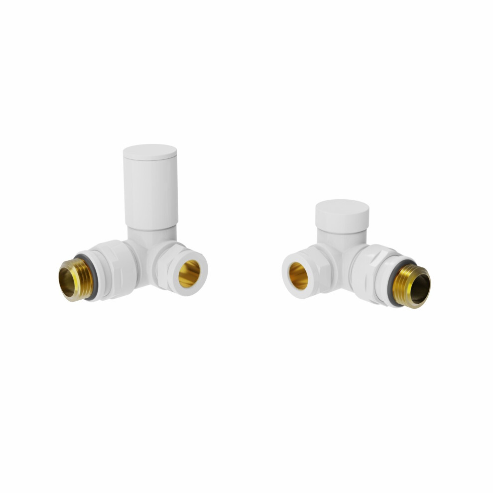 (White) Round Head Manual Corner Radiator Rad Valves 1/2"x15mm Brass Twin Pack