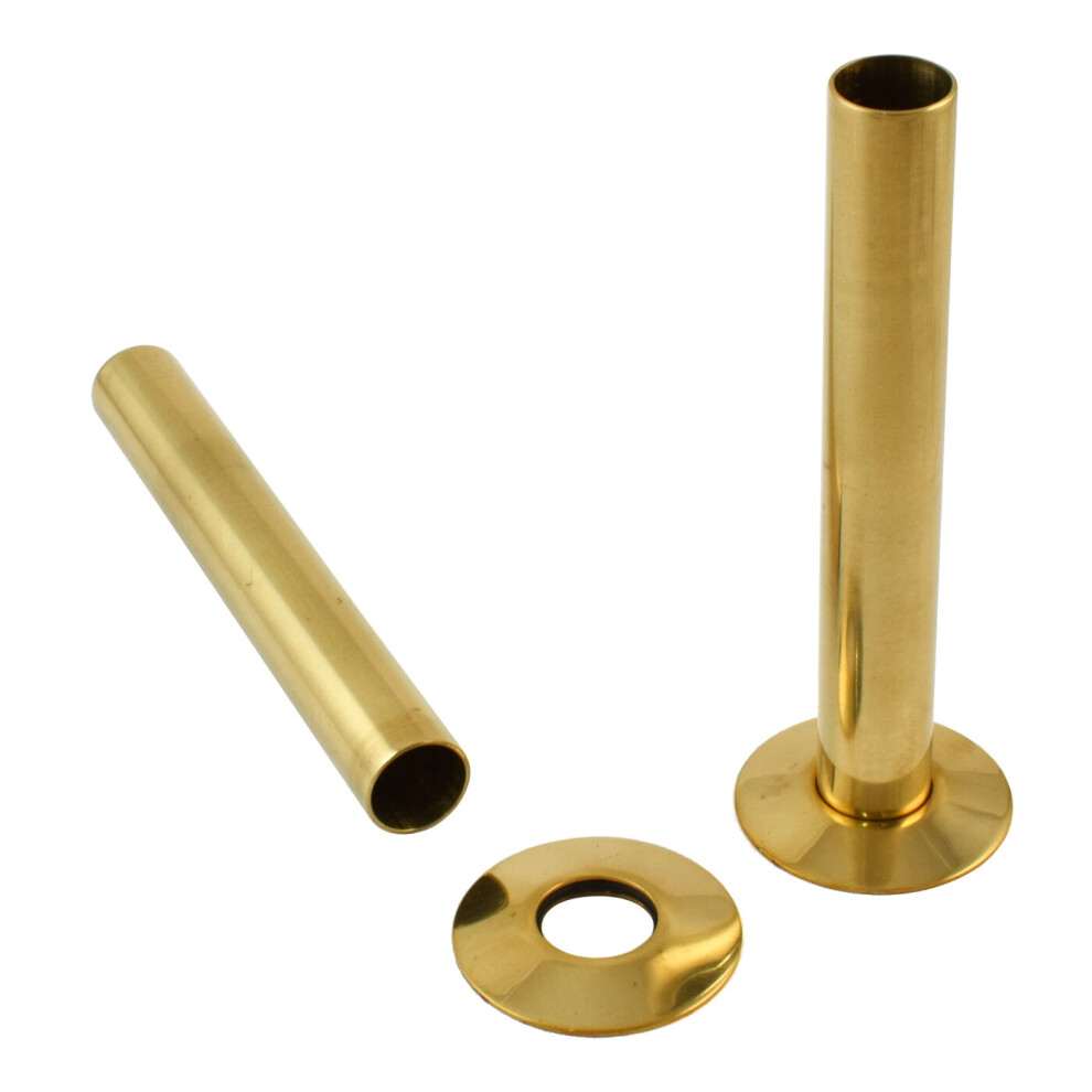 (Polished Brass) 180mm Radiator Valve Pipes and Collars Easy Fit Packs Plumbing Tubes Brass