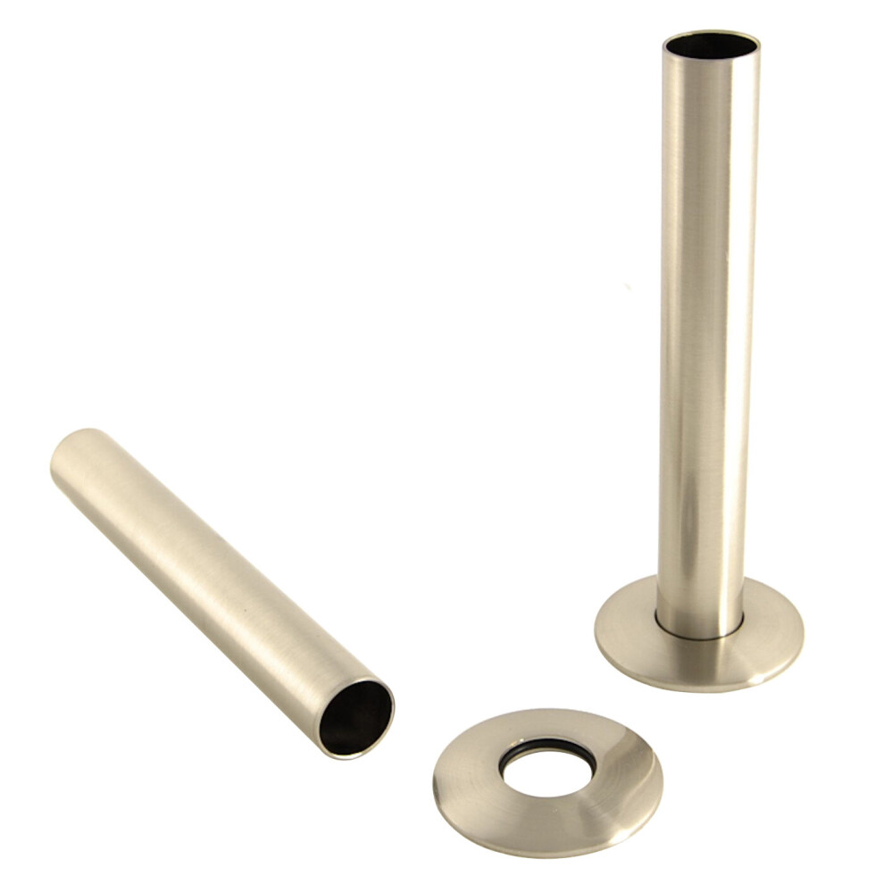 (Satin Nickel) 180mm Radiator Valve Pipes and Collars Easy Fit Packs Plumbing Tubes Brass