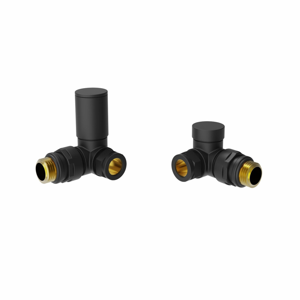 (Black) Round Head Manual Corner Radiator Rad Valves 1/2"x15mm Brass Twin Pack