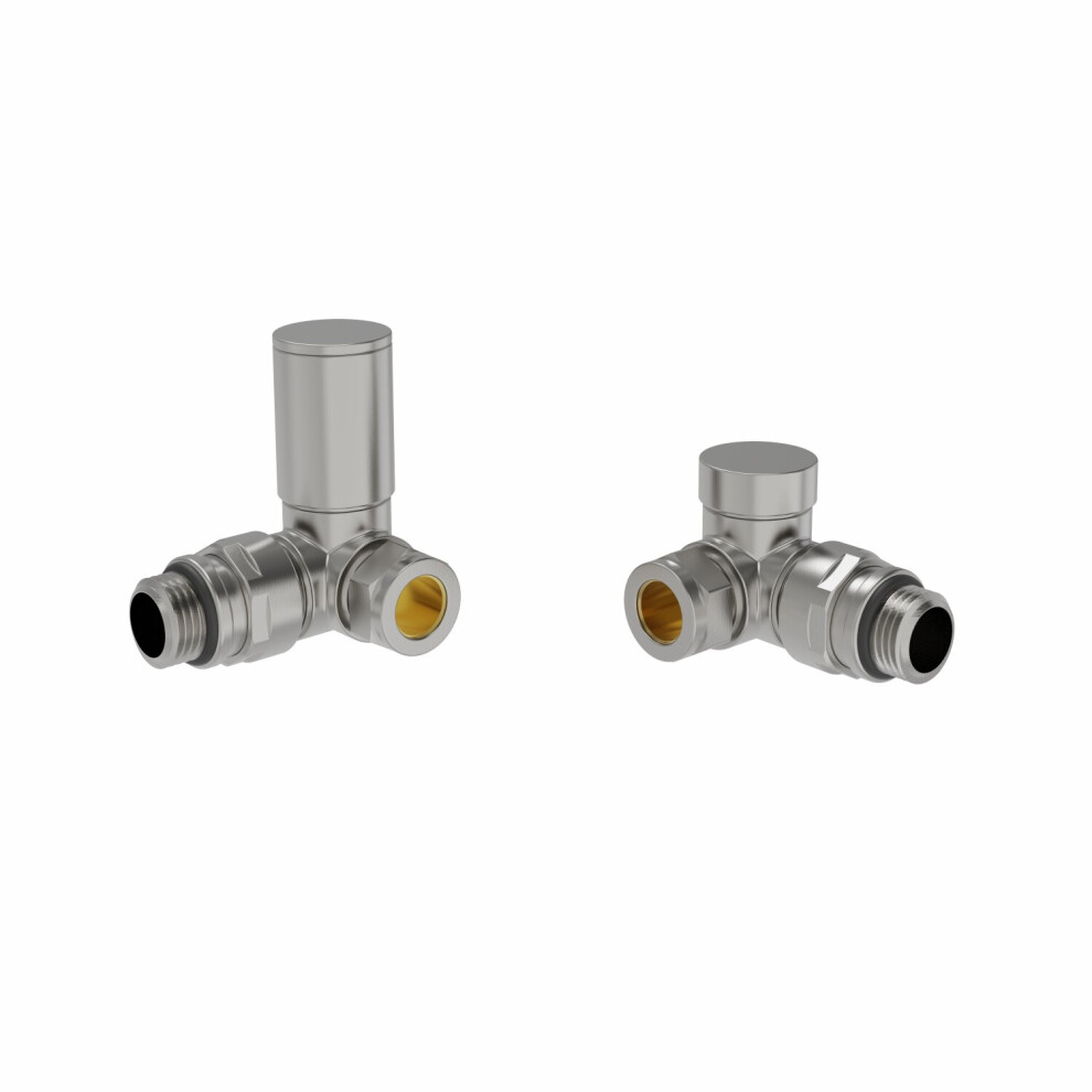 (Satin Nickel) Round Head Manual Corner Radiator Rad Valves 1/2"x15mm Brass Twin Pack