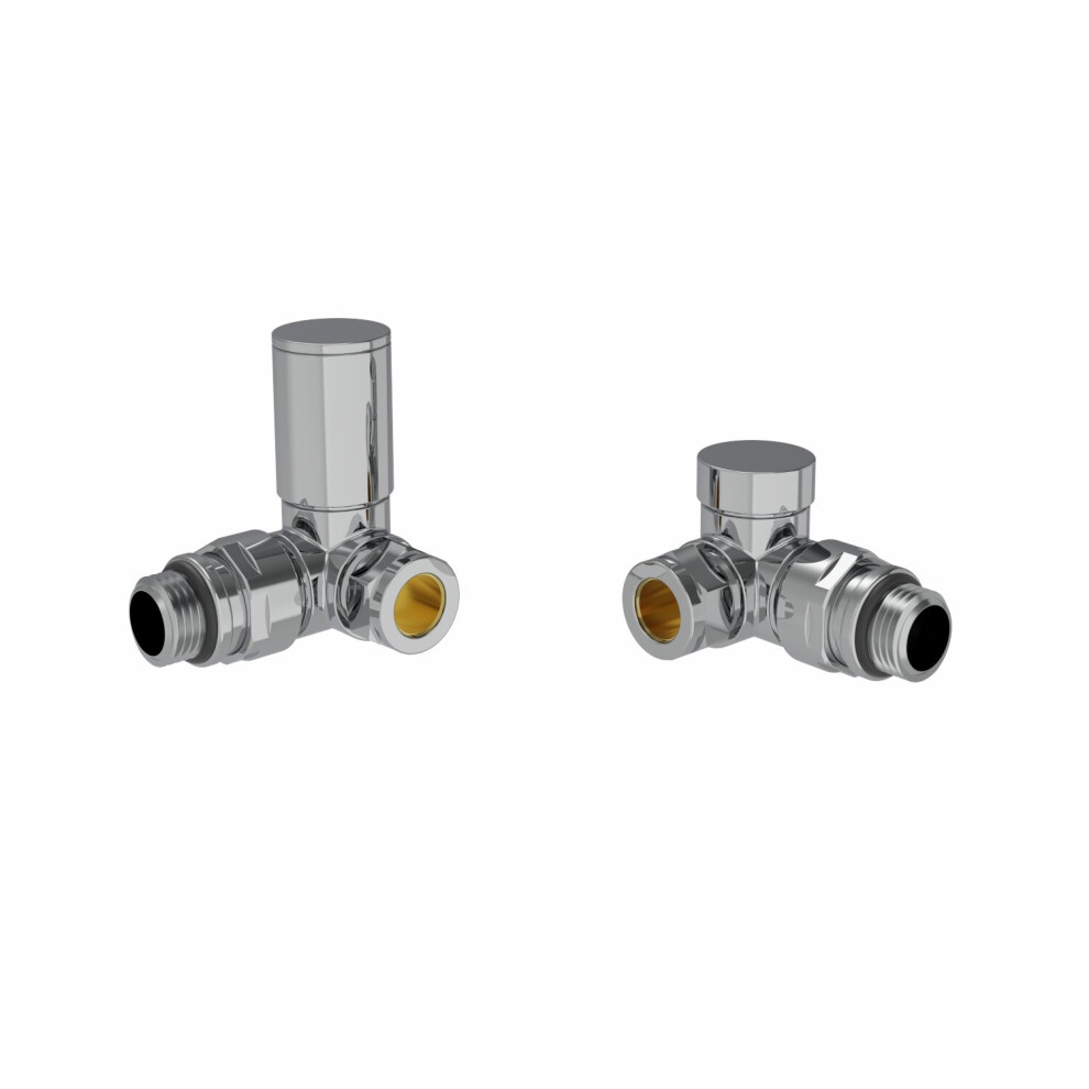 (Chrome) Round Head Manual Corner Radiator Rad Valves 1/2"x15mm Brass Twin Pack