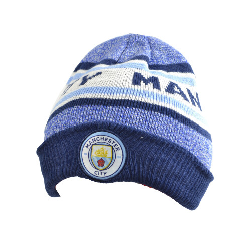 Man City Bronx Turn Up Knitted Hat - Sky Navy White - Official Licensed - 2034-1508