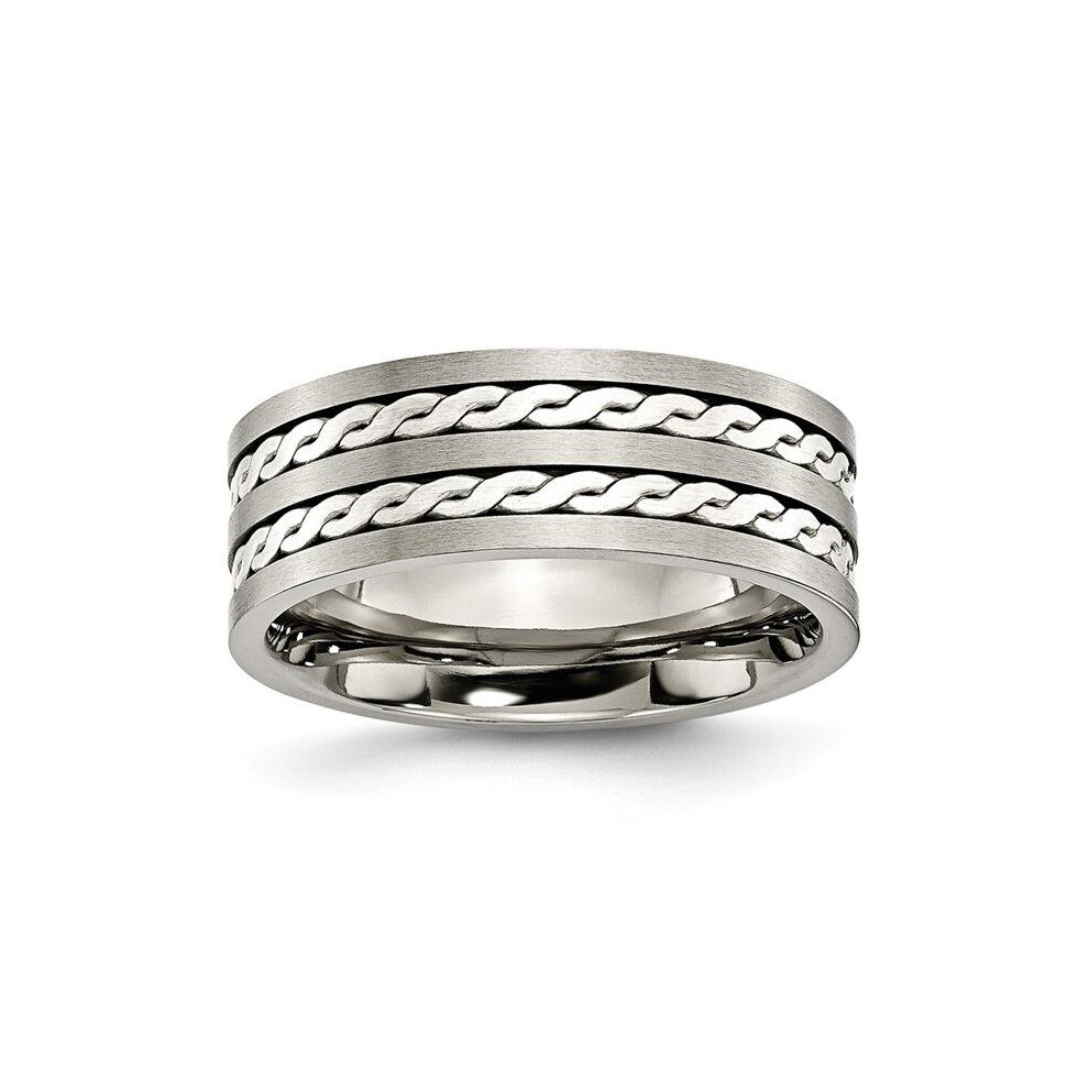 8 mm Titanium Sterling Silver Braided Inlay Brushed & Antiqued Band, Size 13-image-OPC-PB9W6MV-NEW