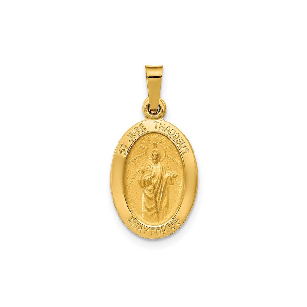 14K Yellow Gold Polished & Satin St Jude Thaddeus Medal Hollow Pendant