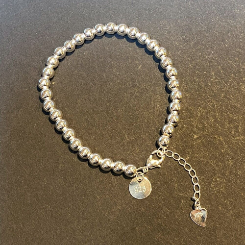 925 Silver Beaded Bracelet with Heart 2