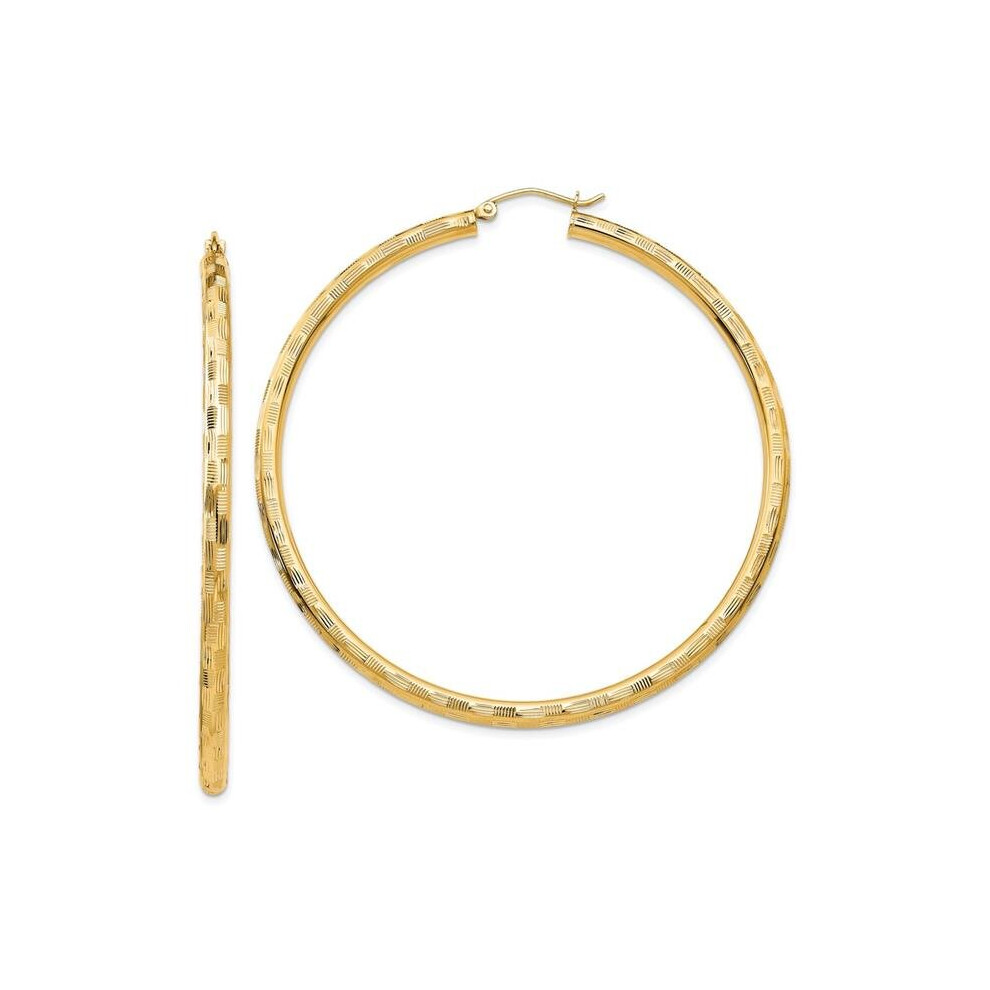 14K Yellow Gold Diamond-Cut Hoop Earrings