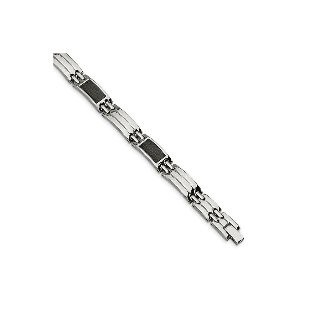 8.5 in. Stainless Steel Brushed & Polished Black Carbon Fiber Inlay Bracelet-image-OPC-PB9WGXP-NEW