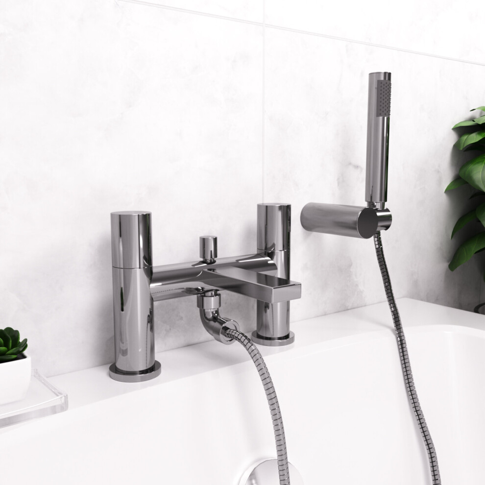 Arte Deck Mounted Handleless Bath Shower Mixer with Handset and Holder Chrome