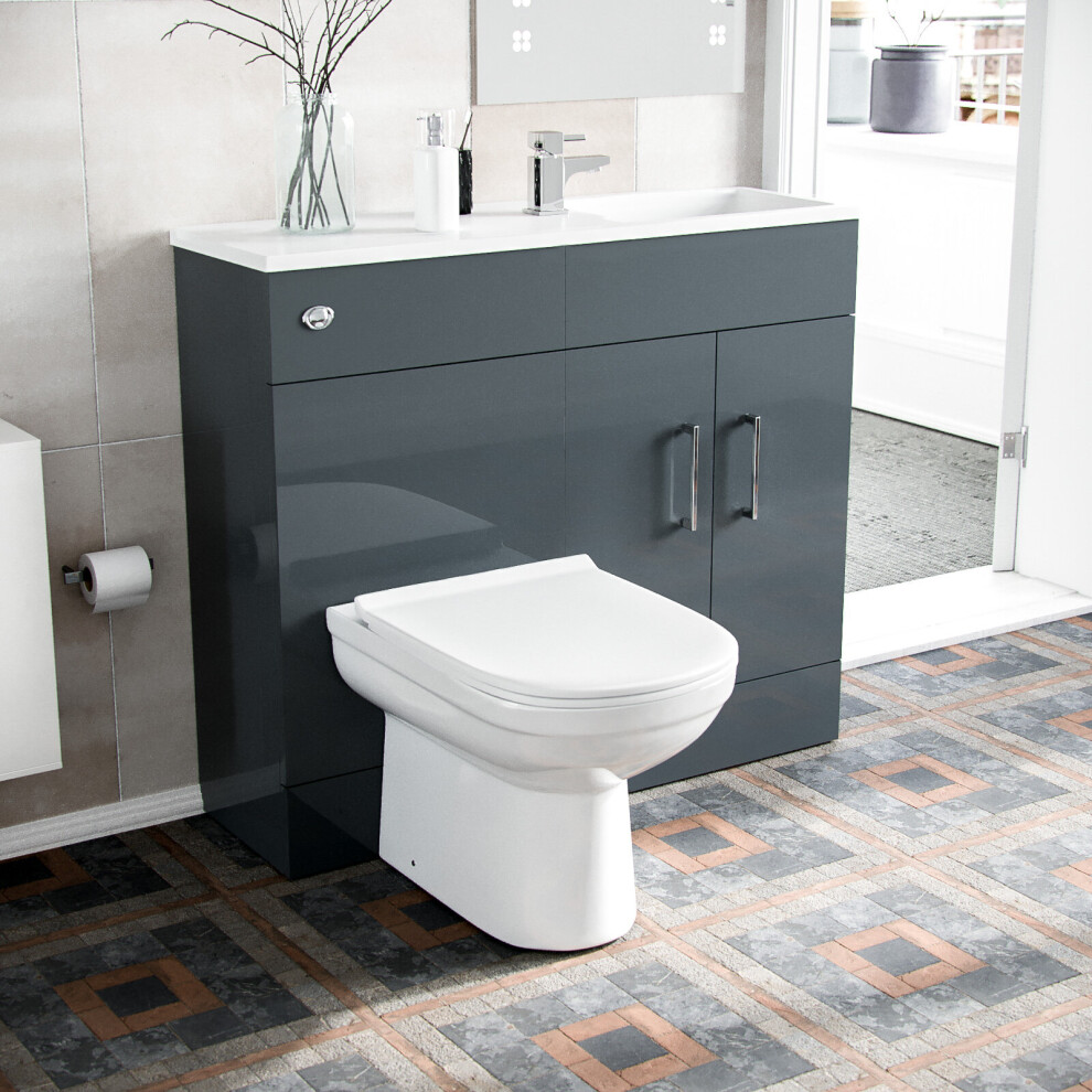 James 1000mm Freestanding Grey MDF Slimline Vanity, Basin, WC Unit & BTW Toilet