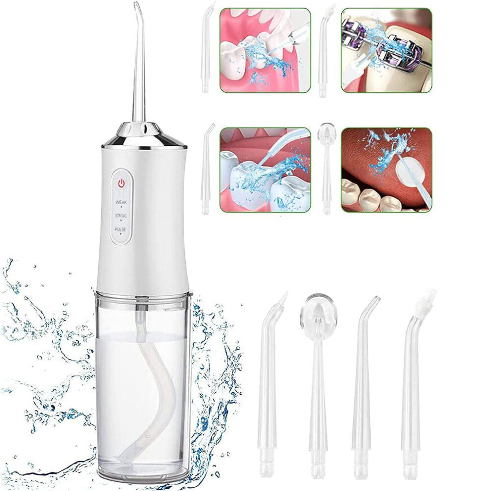 Cordless Dental Water Flosser Pick Teeth Cleaner with 4 Jet Tips Floss