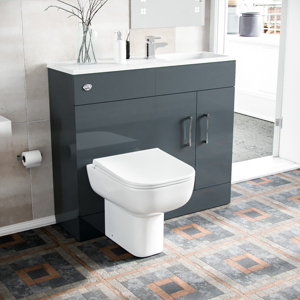 James 1000mm Freestanding Grey MDF Slimline Vanity, Basin, WC Unit & BTW Toilet