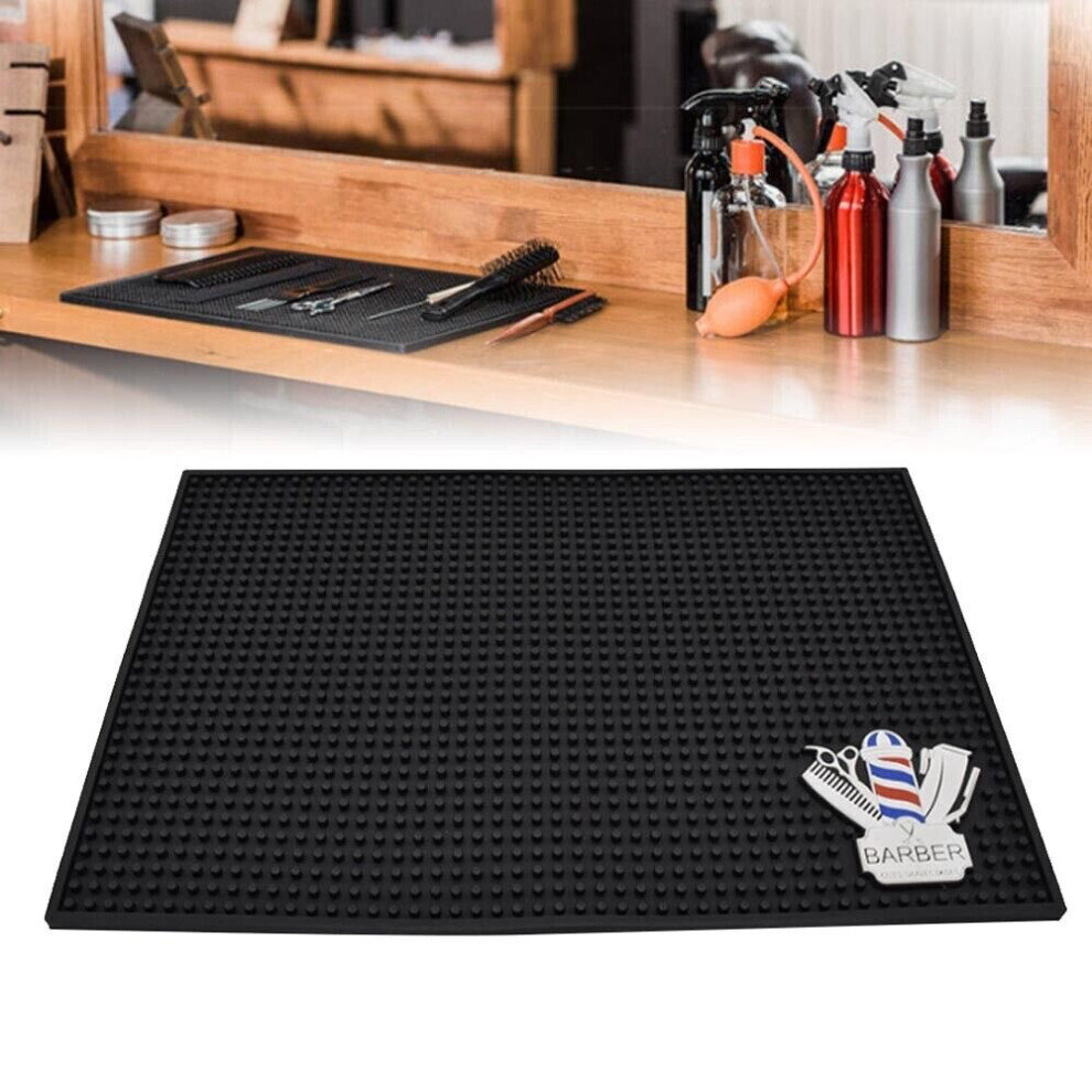 Black Barber Station Mat Non-Slip Pad Hairdress Barber Tool Storage Organizer