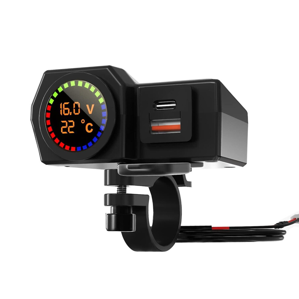 Motorcycle Phone Charger Dual Port Charging Adapter With Temperature Voltage Display 768619227897