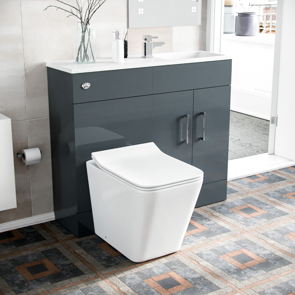 James 1000mm Freestanding Grey Slimline Vanity Basin WC Unit BTW Rimless Toilet