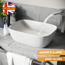 460mm White Ceramic Countertop Vanity Basin Sink - Cloakroom Rectangular, Faucets & Waste Not Included