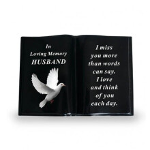 Graveside Plaque Memorial Black Book With Dove Ornament - Husband