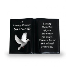 Graveside Plaque Memorial Black Book With Dove Ornament - Grandad