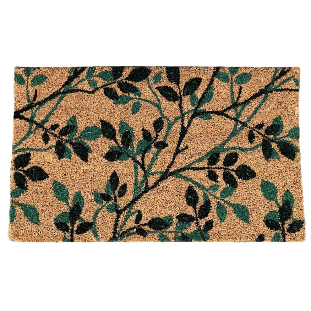 Green & Black Leaf Print Indoor & Outdoor Coir Doormat