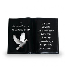 Graveside Plaque Memorial Black Book With Dove Ornament - Mum & Dad