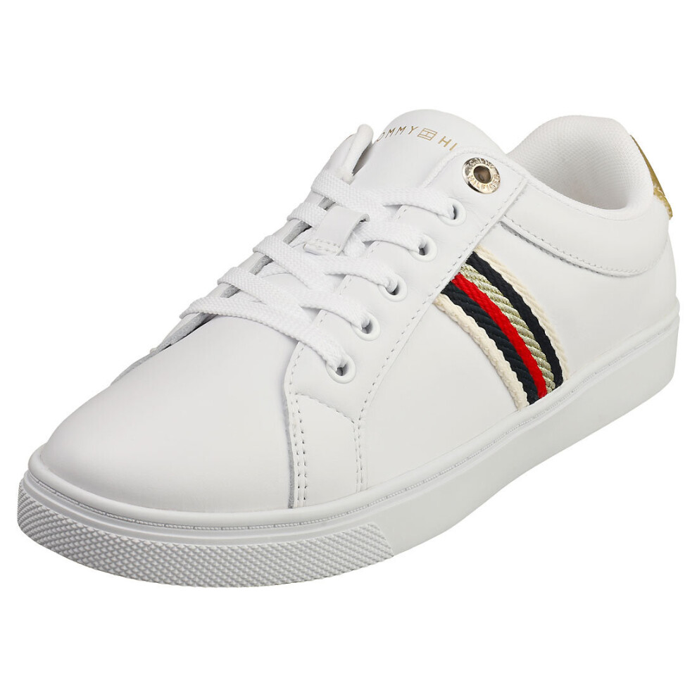 (4) Tommy Hilfiger Corporate Webbing Sneaker Womens Casual Trainers in White