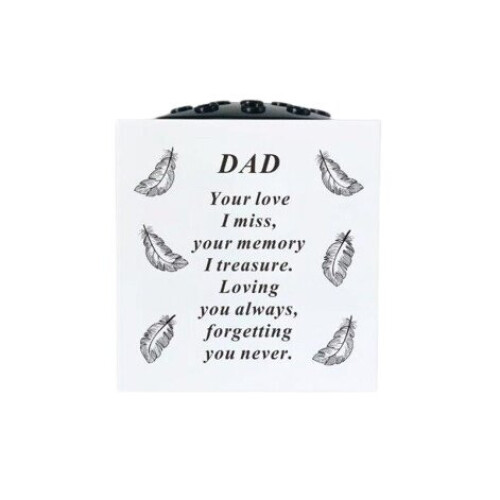 Graveside Memorial Rose Bowl Plastic White Feather Ornament - Dad