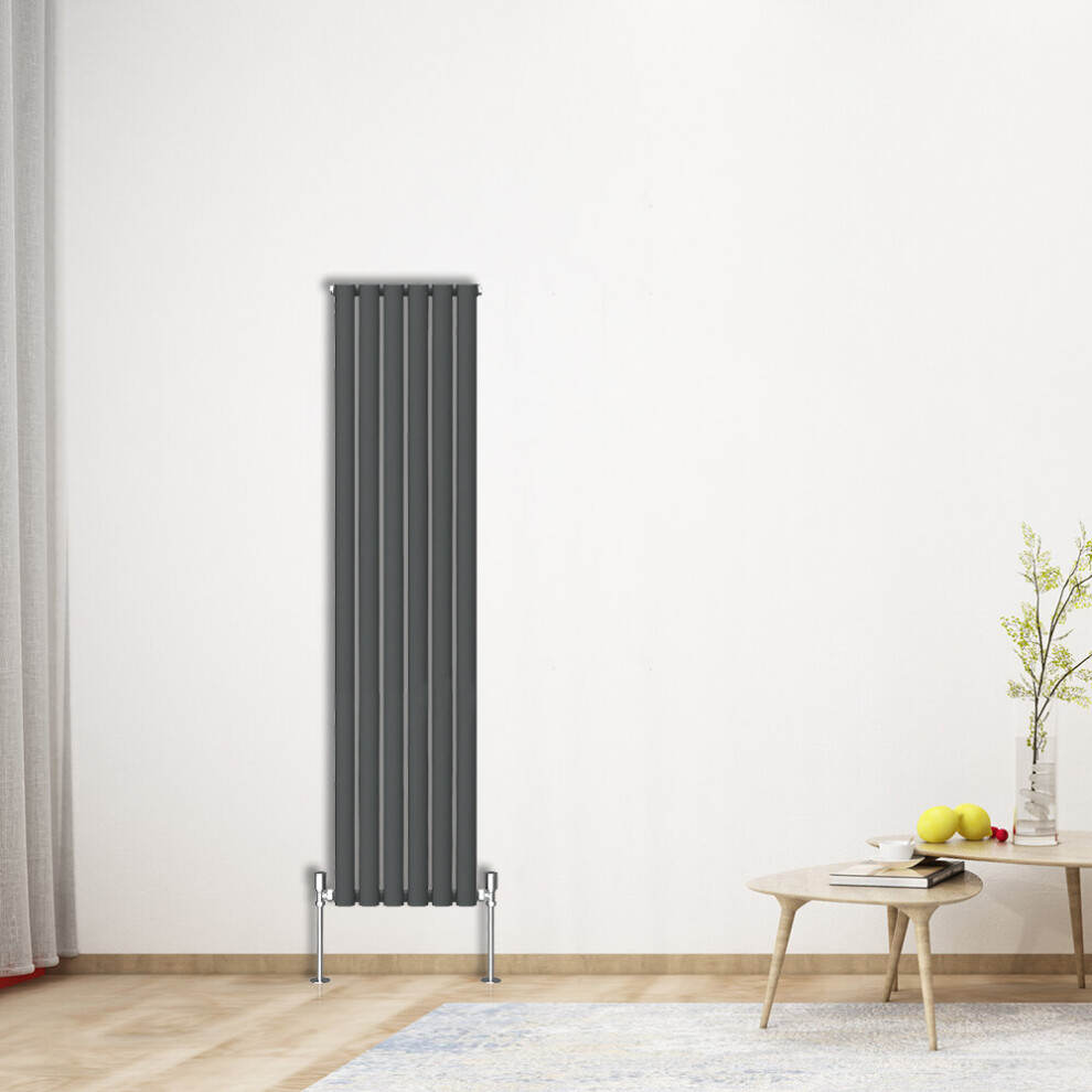 (Vertical 1600x354mm - Single) NRG Oval Column Designer Radiator Bathroom Central Heating Anthracite