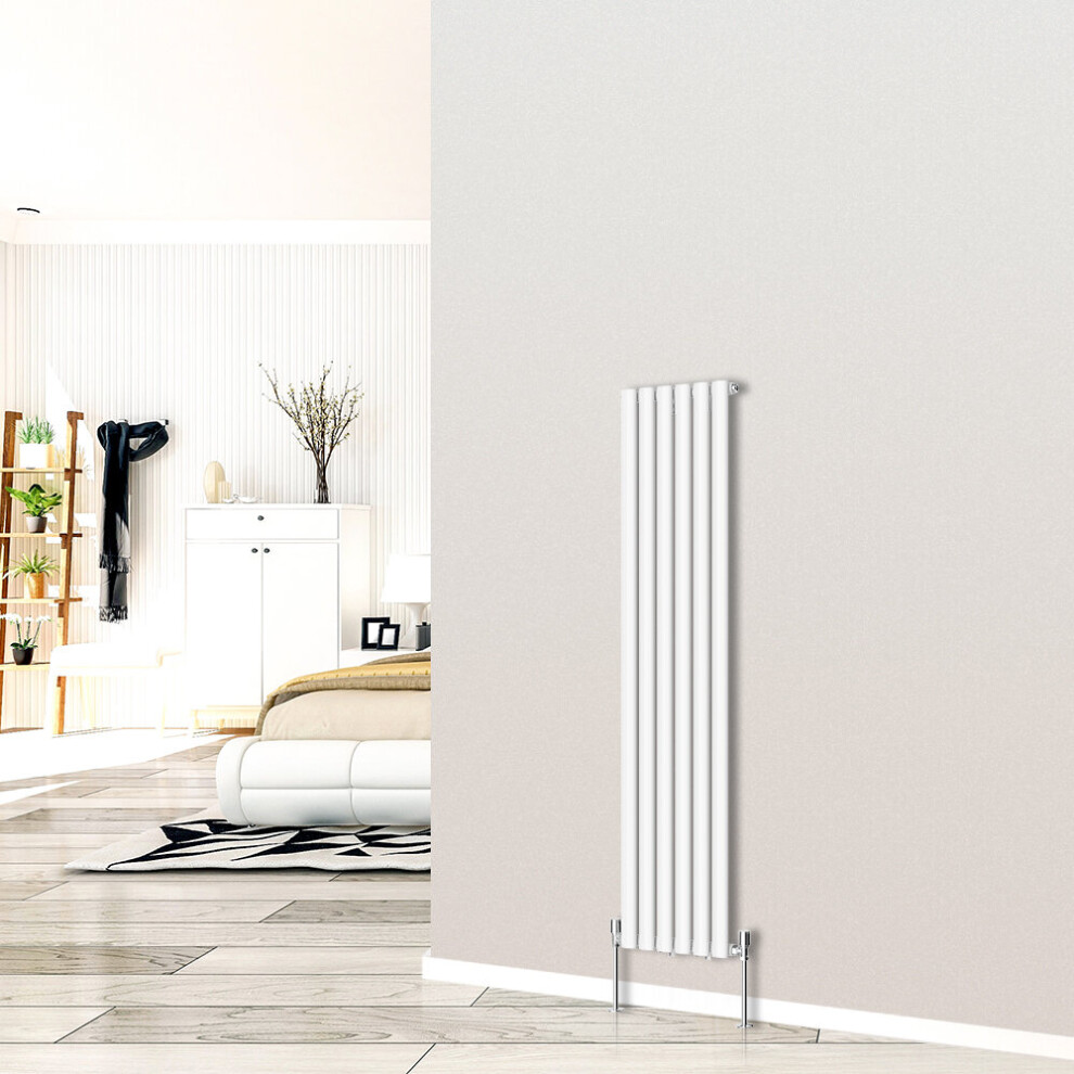 (Vertical 1600x354mm - Single) NRG White Designer Radiator Premium Oval Column Central Heating Perfect for Bathrooms Hallway Kitchen Living Room