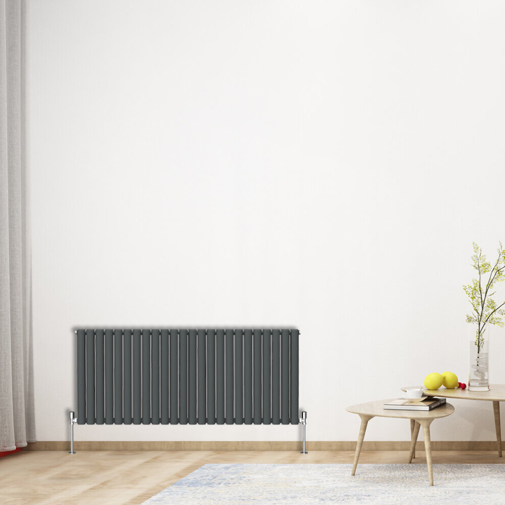 Nrg (Horizontal 600X1416mm - Double) Oval Column Designer Radiator Bathroom Central Heating Anthracite