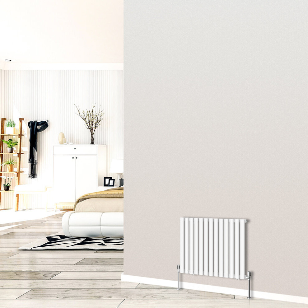 (Horizontal 600x767mm - Single) NRG White Designer Radiator Premium Oval Column Central Heating Perfect for Bathrooms Hallway Kitchen Living Room