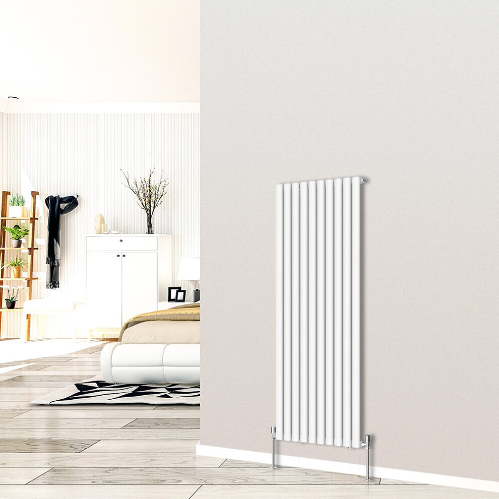 (Vertical 1600x590mm - Single) NRG White Designer Radiator Premium Oval Column Central Heating Perfect for Bathrooms Hallway Kitchen Living Room