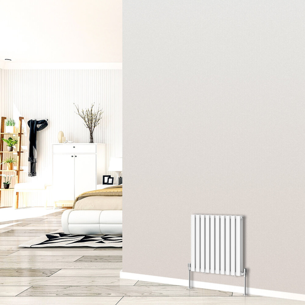 (Horizontal 600x590mm - Double) NRG White Designer Radiator Premium Oval Column Central Heating Perfect for Bathrooms Hallway Kitchen Living Room