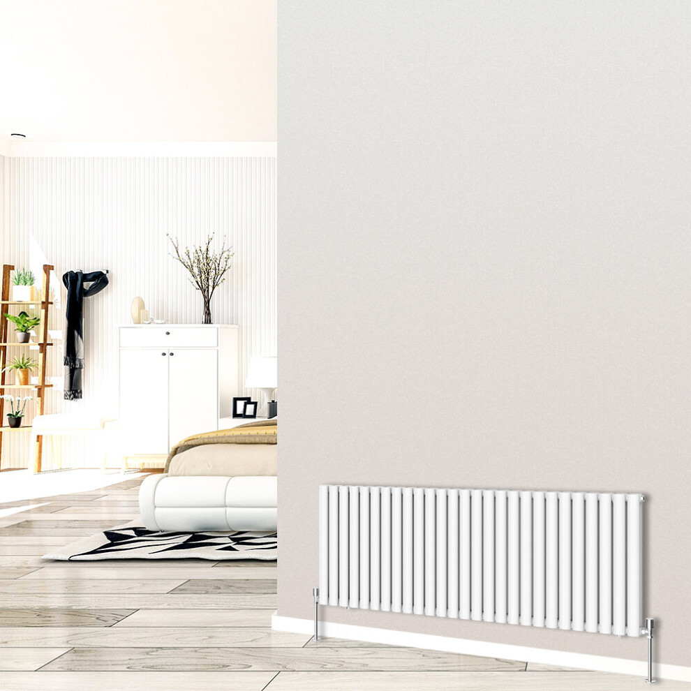 (Horizontal 600x1593mm - Double) NRG White Designer Radiator Premium Oval Column Central Heating Perfect for Bathrooms Hallway Kitchen Living Room