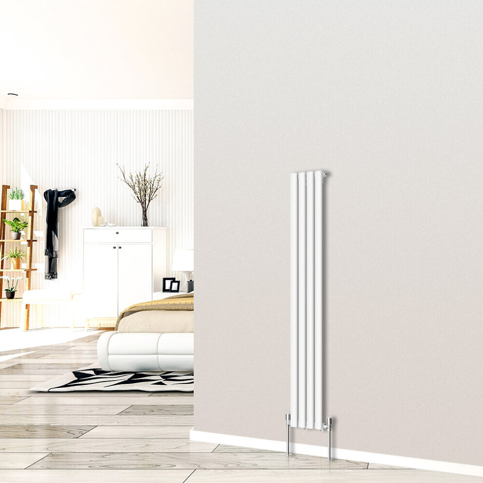 (Vertical 1600x236mm - Single) NRG White Designer Radiator Premium Oval Column Central Heating Perfect for Bathrooms Hallway Kitchen Living Room