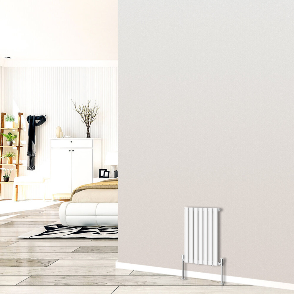 (Horizontal 600x413mm - Single) NRG White Designer Radiator Premium Oval Column Central Heating Perfect for Bathrooms Hallway Kitchen Living Room