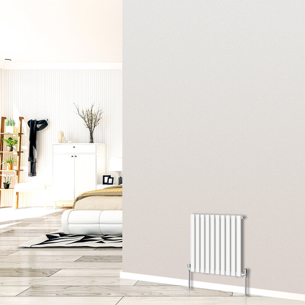 (Horizontal 600x590mm - Single) NRG White Designer Radiator Premium Oval Column Central Heating Perfect for Bathrooms Hallway Kitchen Living Room