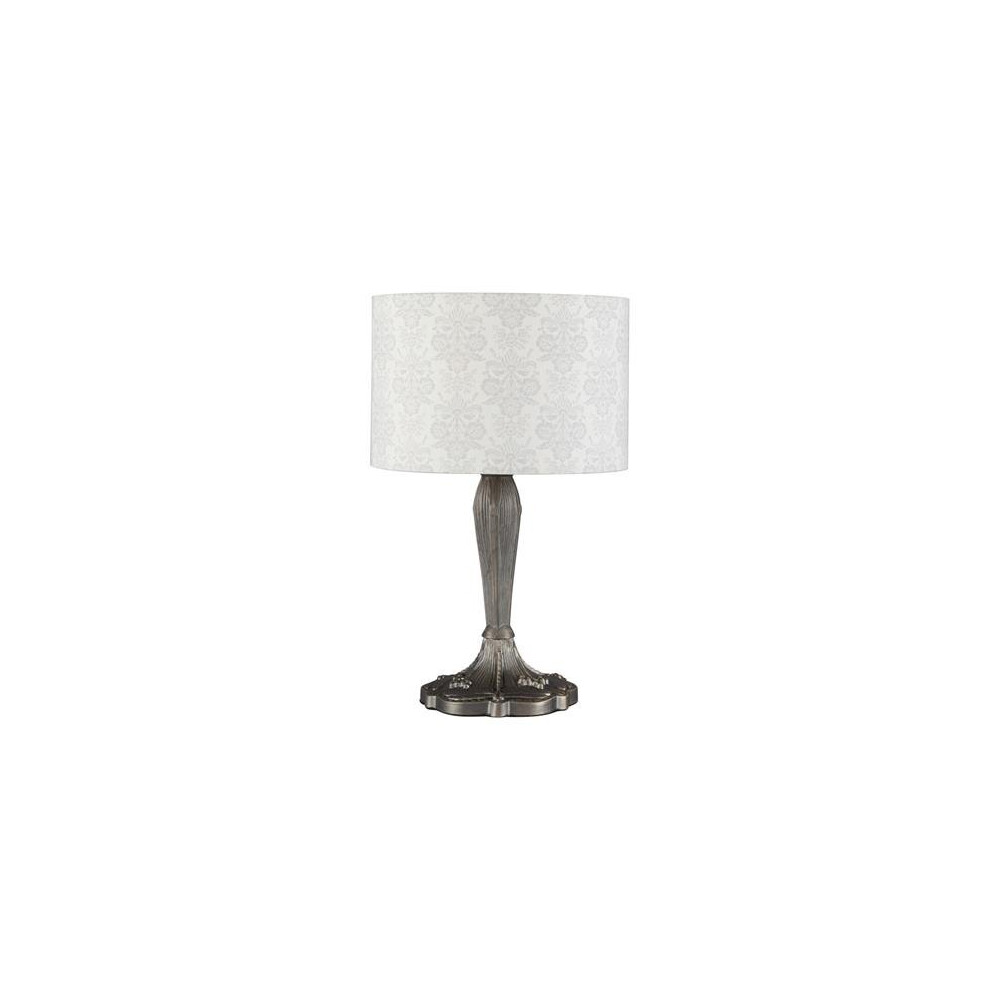 Litecraft Table Lamp Tiffany Style Base with Damask Grey Shade - Brass