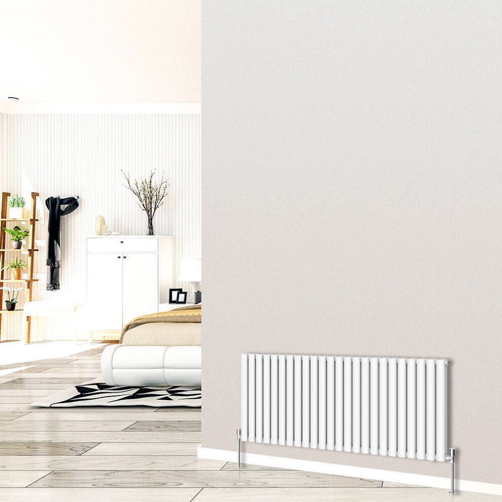 (Horizontal 600x1416mm - Double) NRG White Designer Radiator Premium Oval Column Central Heating Perfect for Bathrooms Hallway Kitchen Living Room