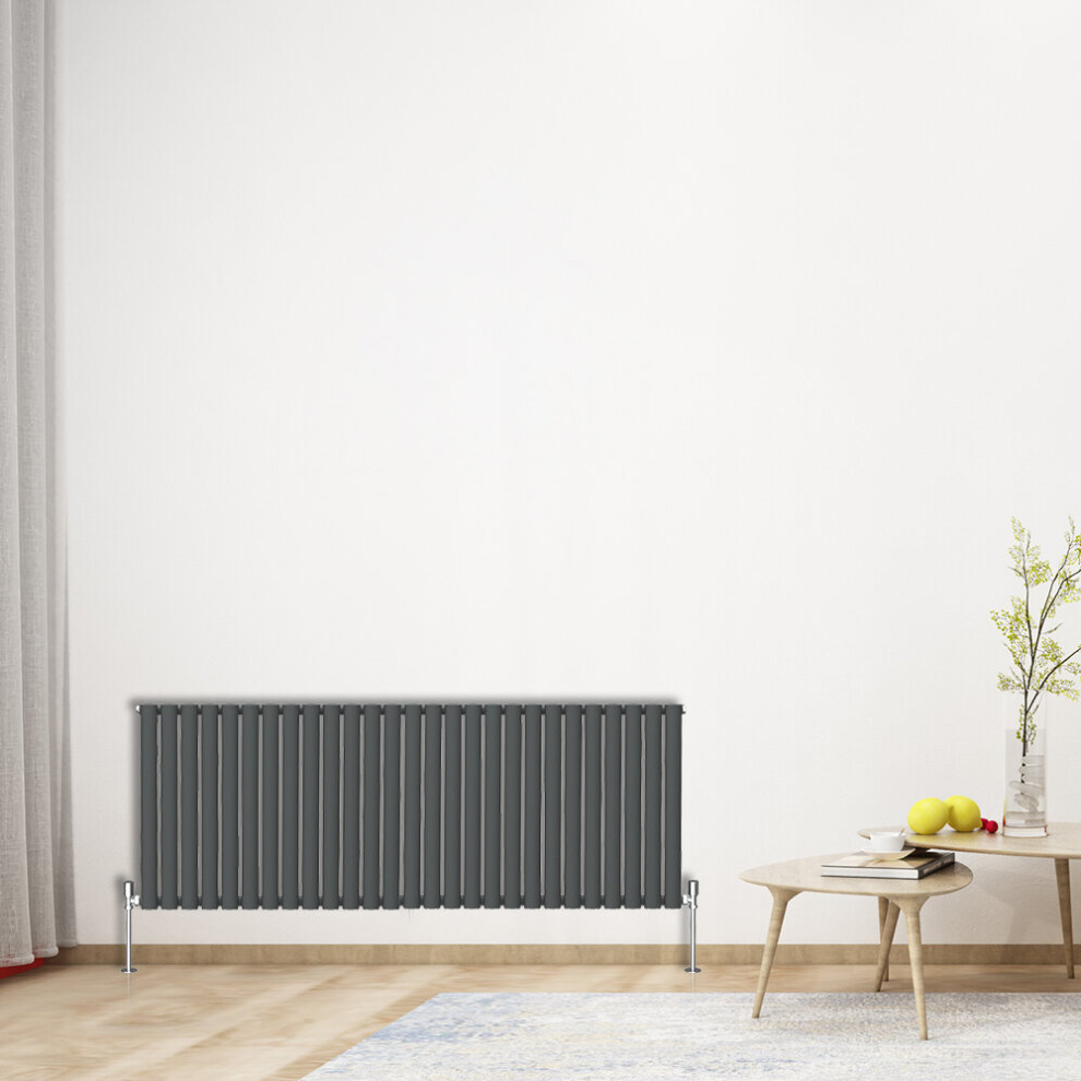 (Horizontal 600x1593mm - Single) NRG Oval Column Designer Radiator Bathroom Central Heating Anthracite