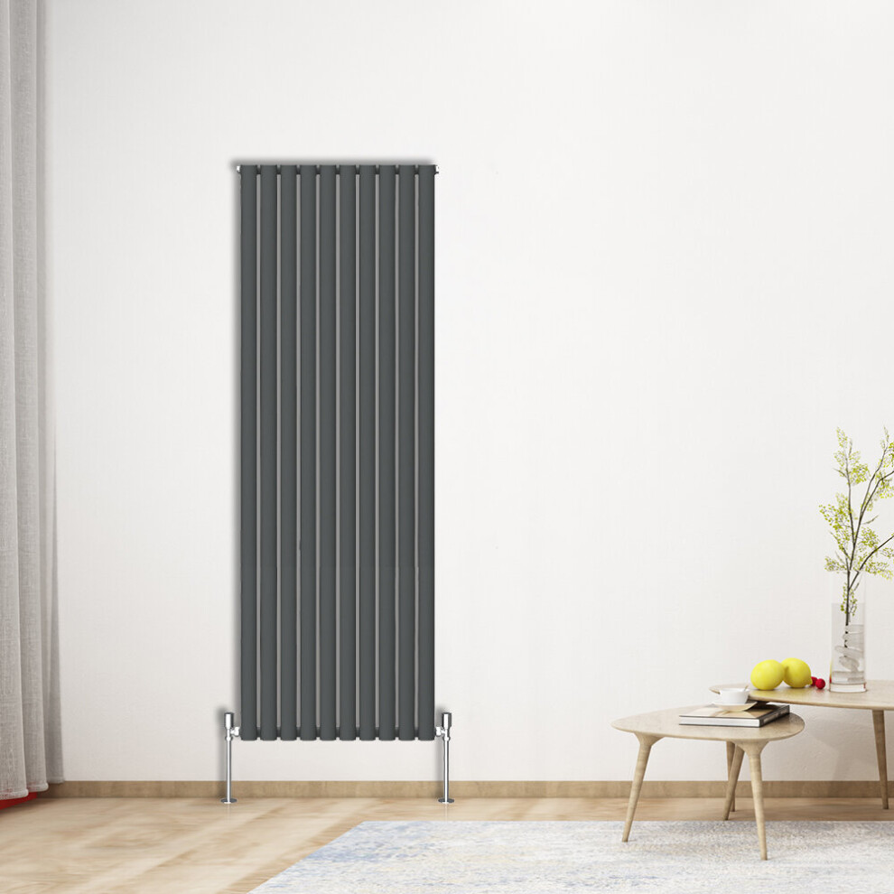 (Vertical 1800x590mm - Single) NRG Oval Column Designer Radiator Bathroom Central Heating Anthracite