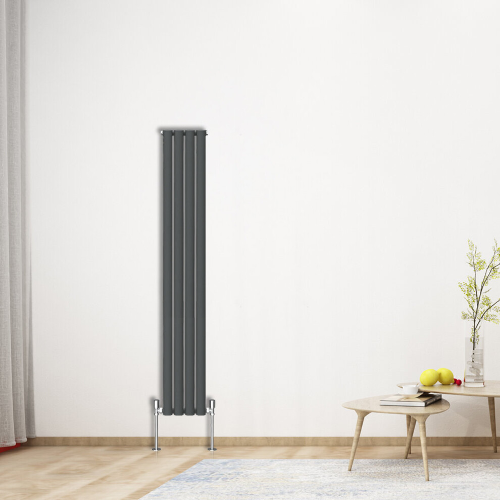 Nrg (Vertical 1600X236mm - Single) Oval Column Designer Radiator Bathroom Central Heating Anthracite