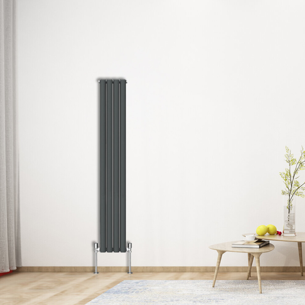 Nrg (Vertical 1600X236mm - Double) Oval Column Designer Radiator Bathroom Central Heating Anthracite