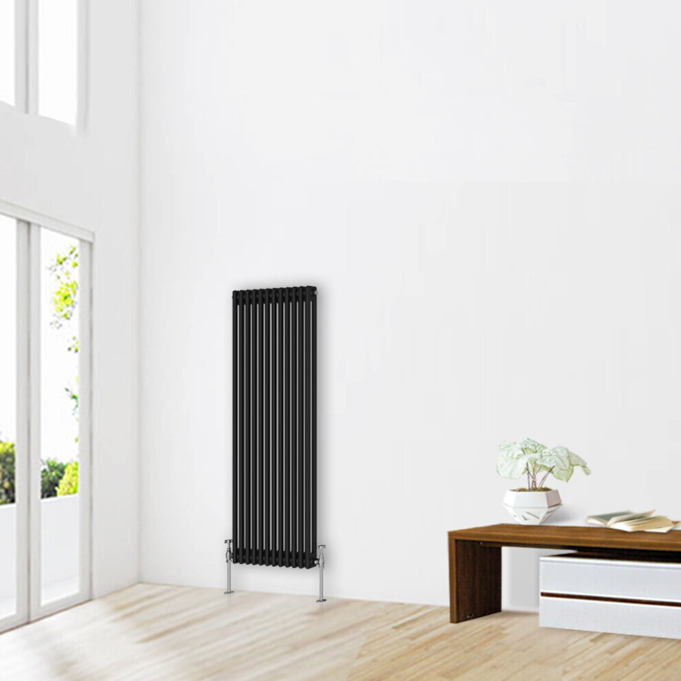 (1500 x 560mm-2 Column) NRG Traditional Black Horizontal Vertical Bathroom Cast Iron Radiator