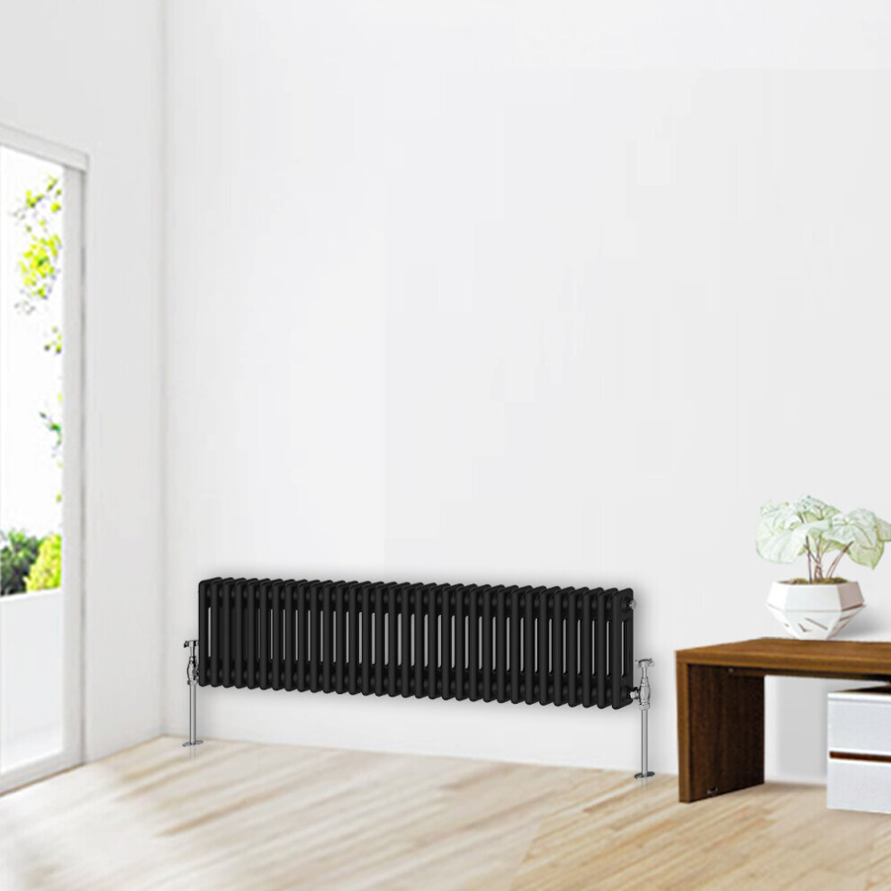 Nrg (300 X 1460Mm-2 Column) Traditional Black Horizontal Vertical Bathroom Cast Iron Radiator