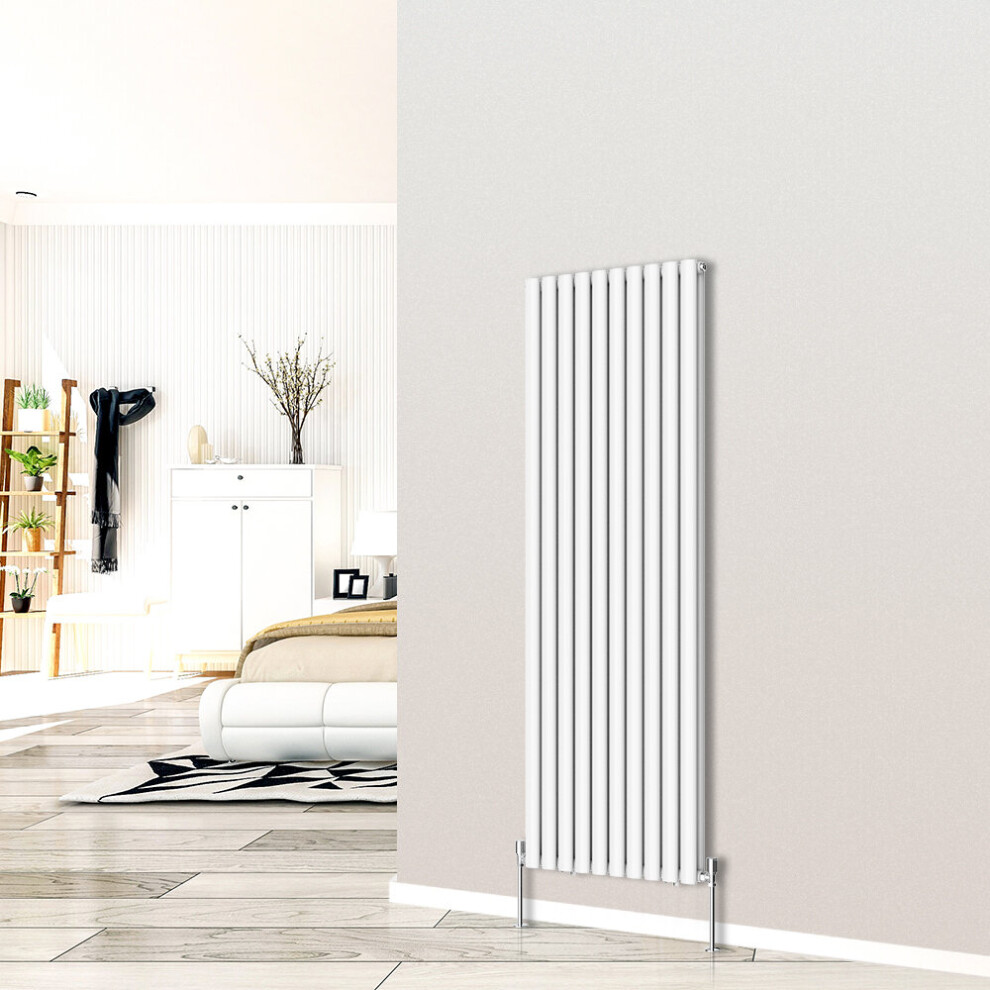 (Vertical 1800x590mm - Double) NRG White Designer Radiator Premium Oval Column Central Heating Perfect for Bathrooms Hallway Kitchen Living Room