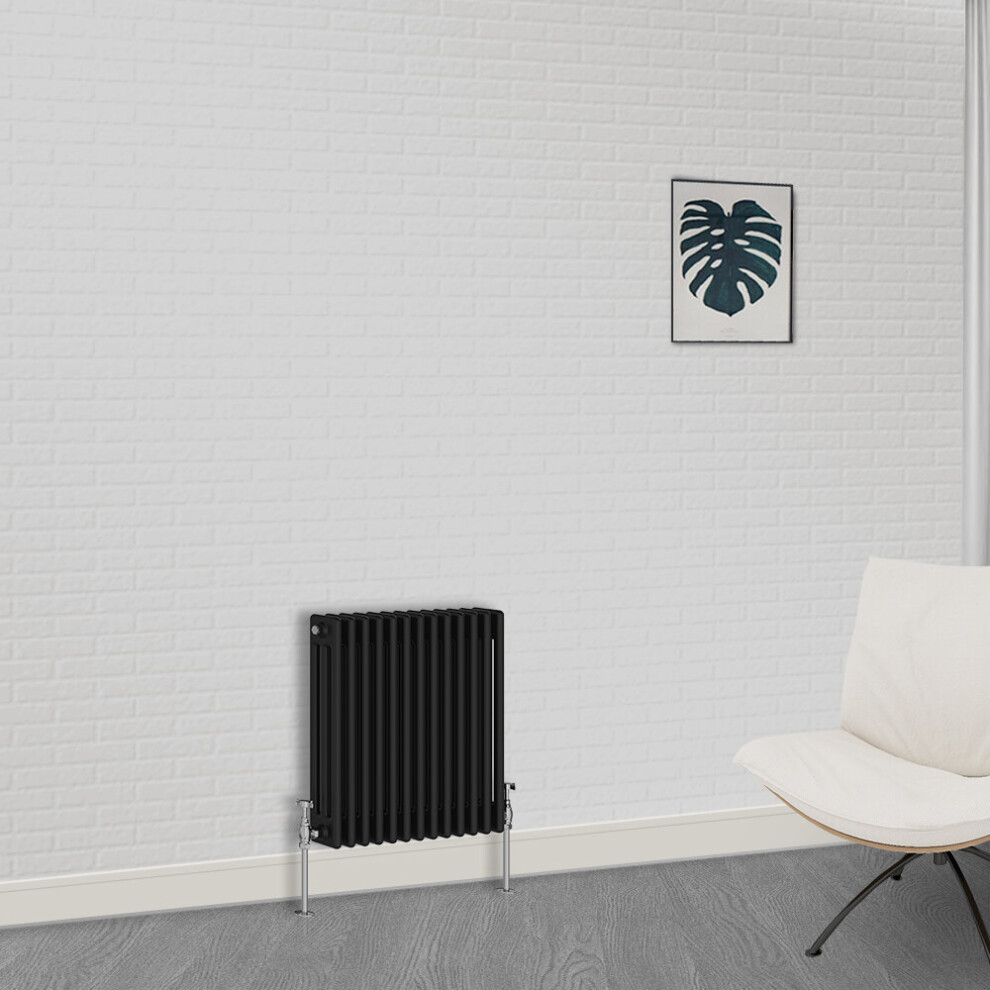 (600 x 605mm-3 Column) NRG Traditional Black Horizontal Vertical Bathroom Cast Iron Radiator