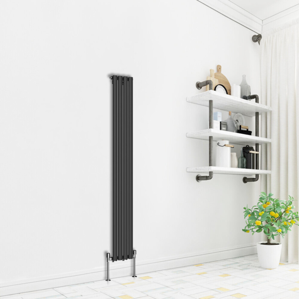 (Vertical 1800x236mm - Single) NRG Premium Black Radiator Oval Column Designer Central Heating  UK